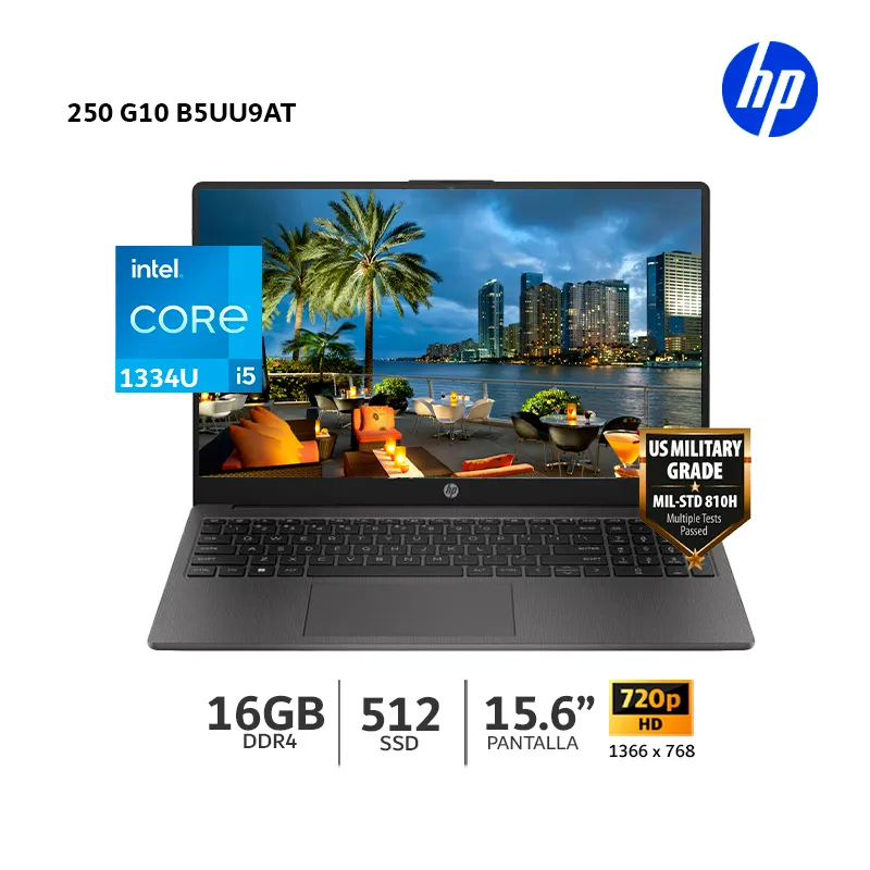 HP - Laptop HP 250 G10 Intel Core i5-1334U, 16Gb Ram, 512Gb SSD, 15.6” HD Gris Oscuro-B5UU9AT