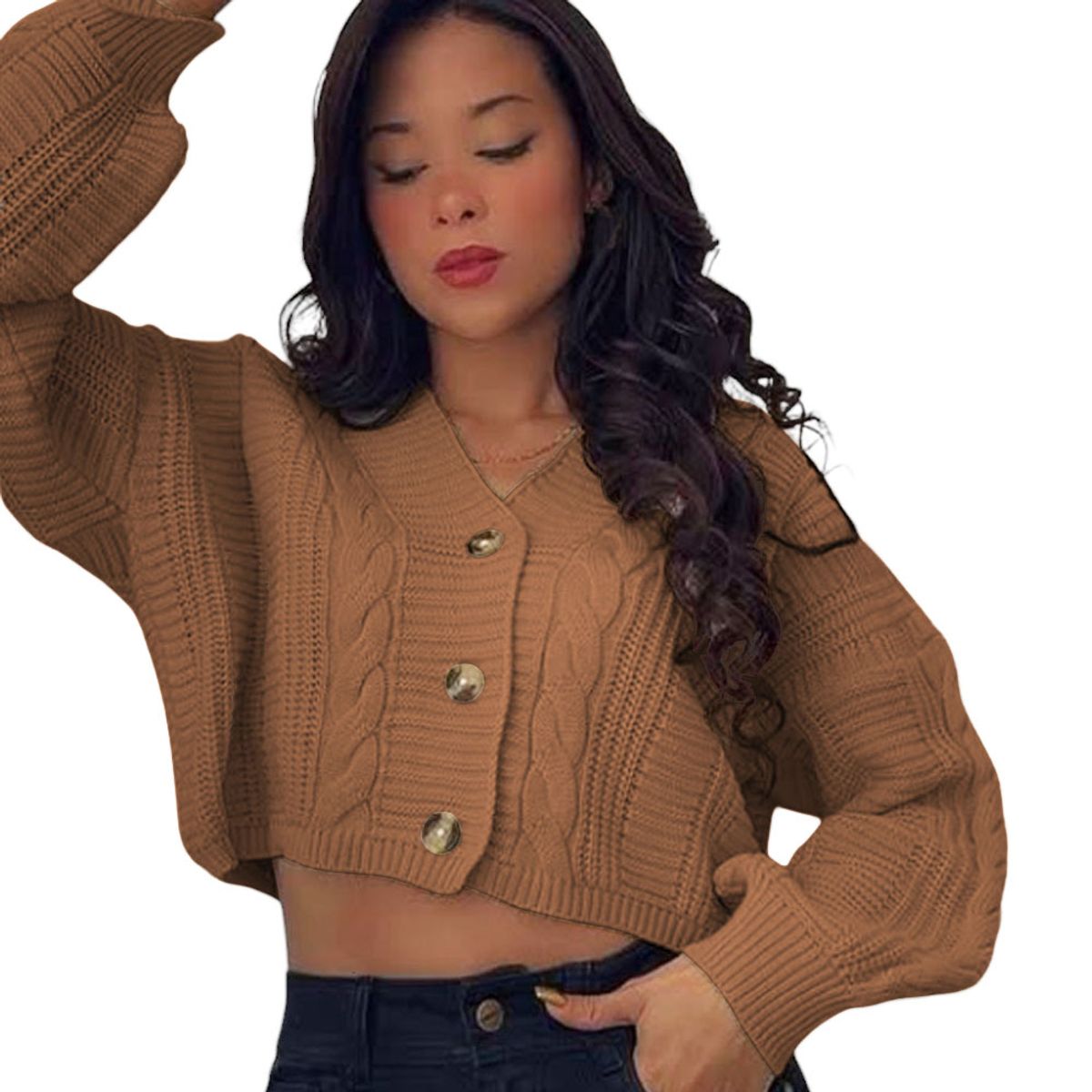 GENERICO - Chompa Mujer Hilo Trensa 359G-23 Color Beige