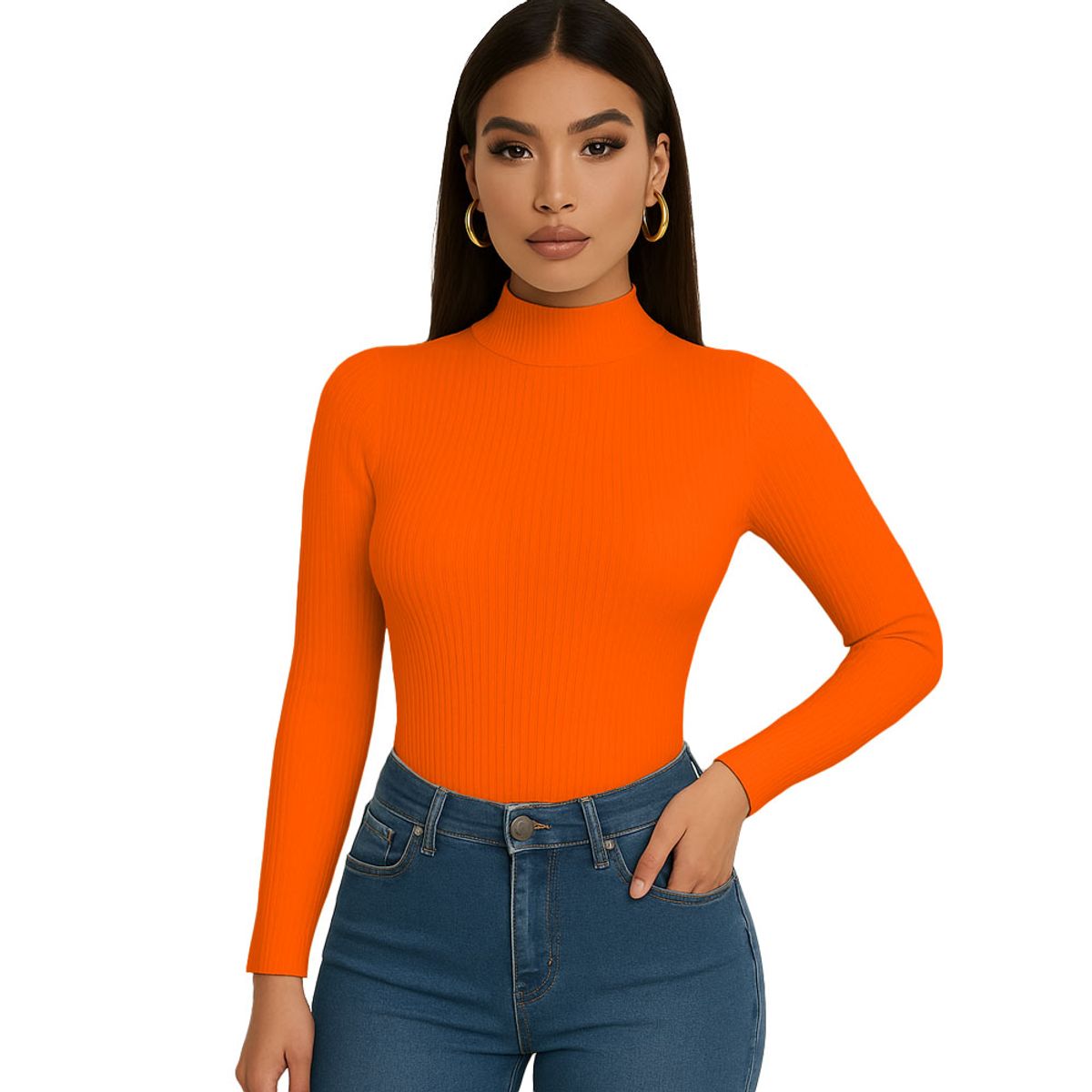 GENERICO - Polo Cafarena Manga Larga Rib Grueso Sab-16 Color Naranja