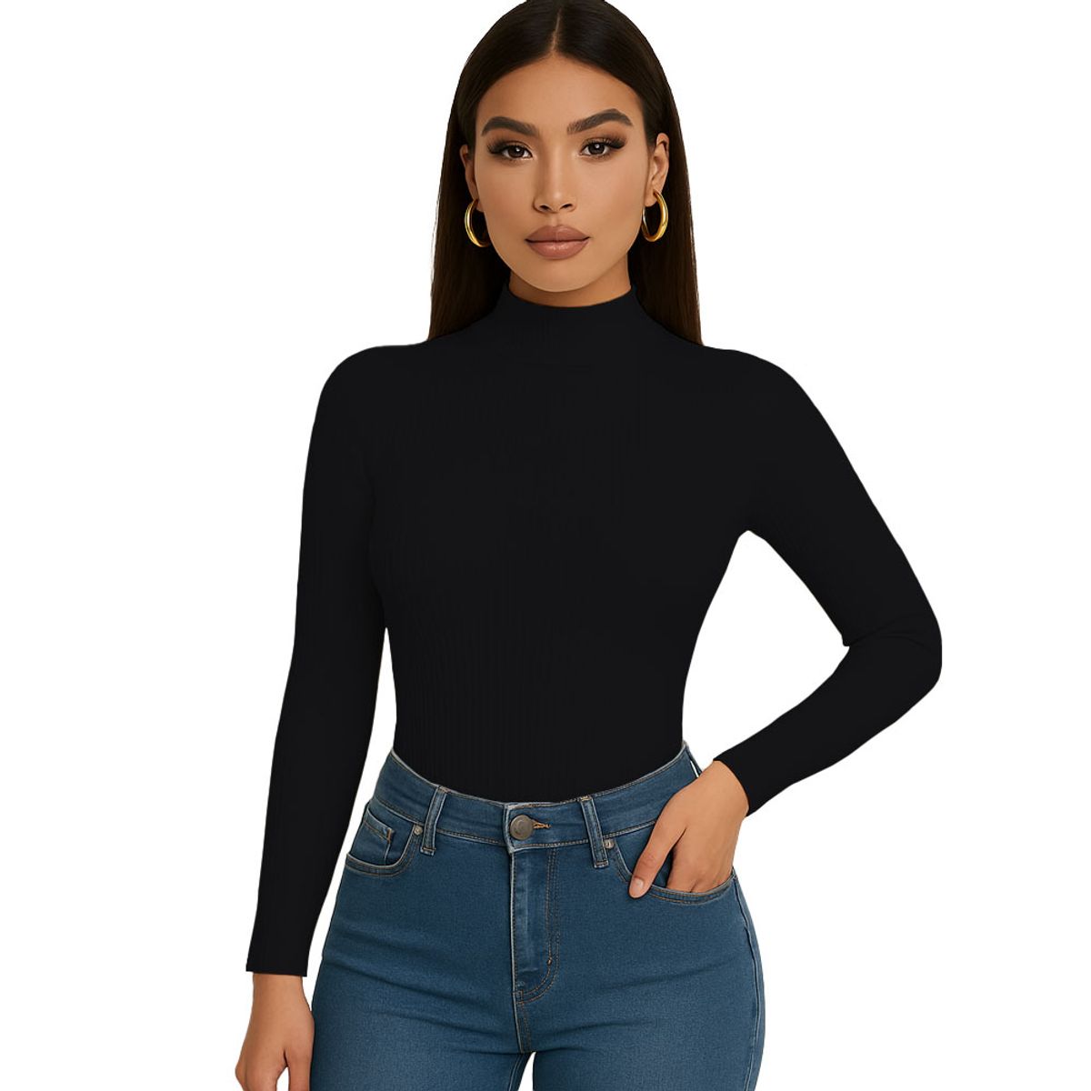 GENERICO - Polo Cafarena Manga Larga Rib Grueso Sab-16 Color Negro