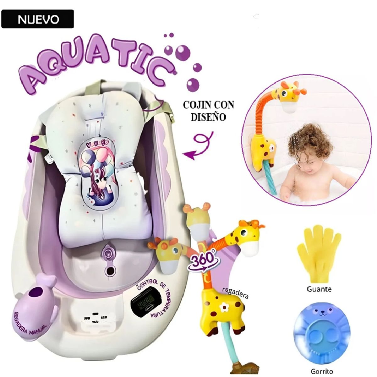Tina Bañera Plegable AQUATIC Con Termómetro Morado, marca GENERICO - Foto Principal