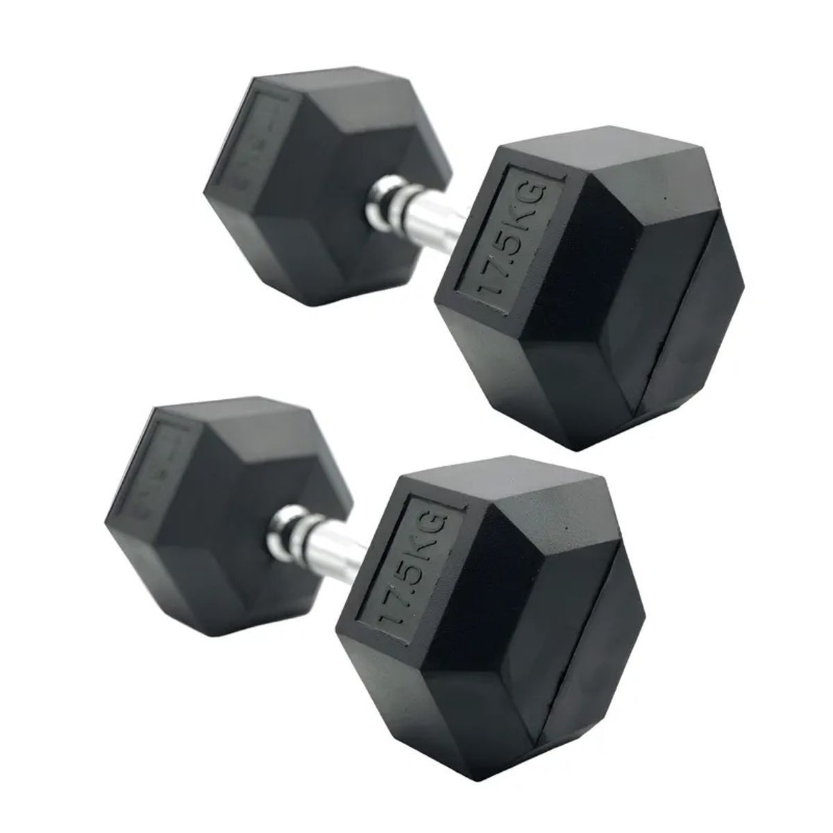 WINNER - Par Mancuernas Pesas 17.5 Kg Cromadas Hexagonales De Caucho