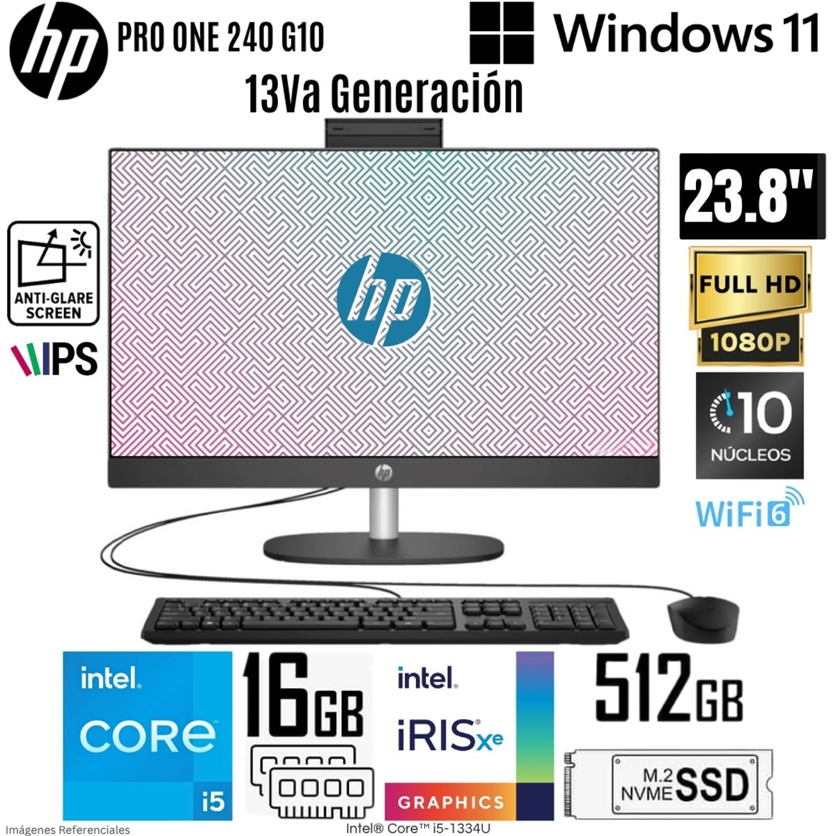 HP - All in One HP PROONE 240 G10 Intel Core i5-1334U 16GB RAM 512GB SSD 23.8" FHD