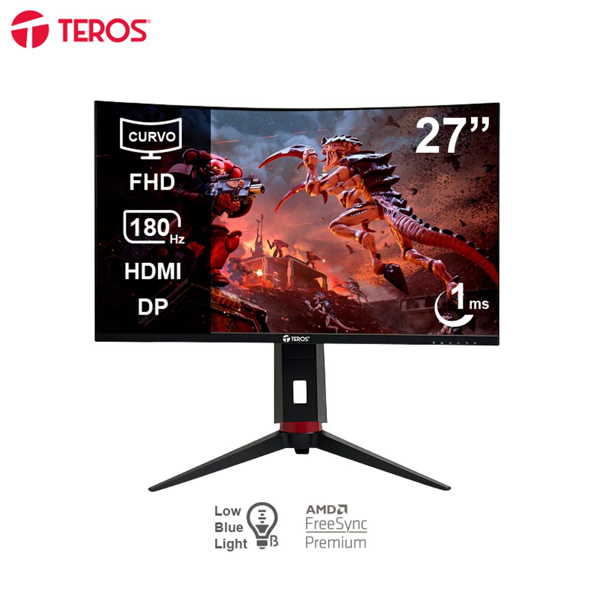 TEROS - Monitor Curvo Gaming TEROS TE-2766G  27 FHD VA 180 Hz 1ms HDMI DP Negro
