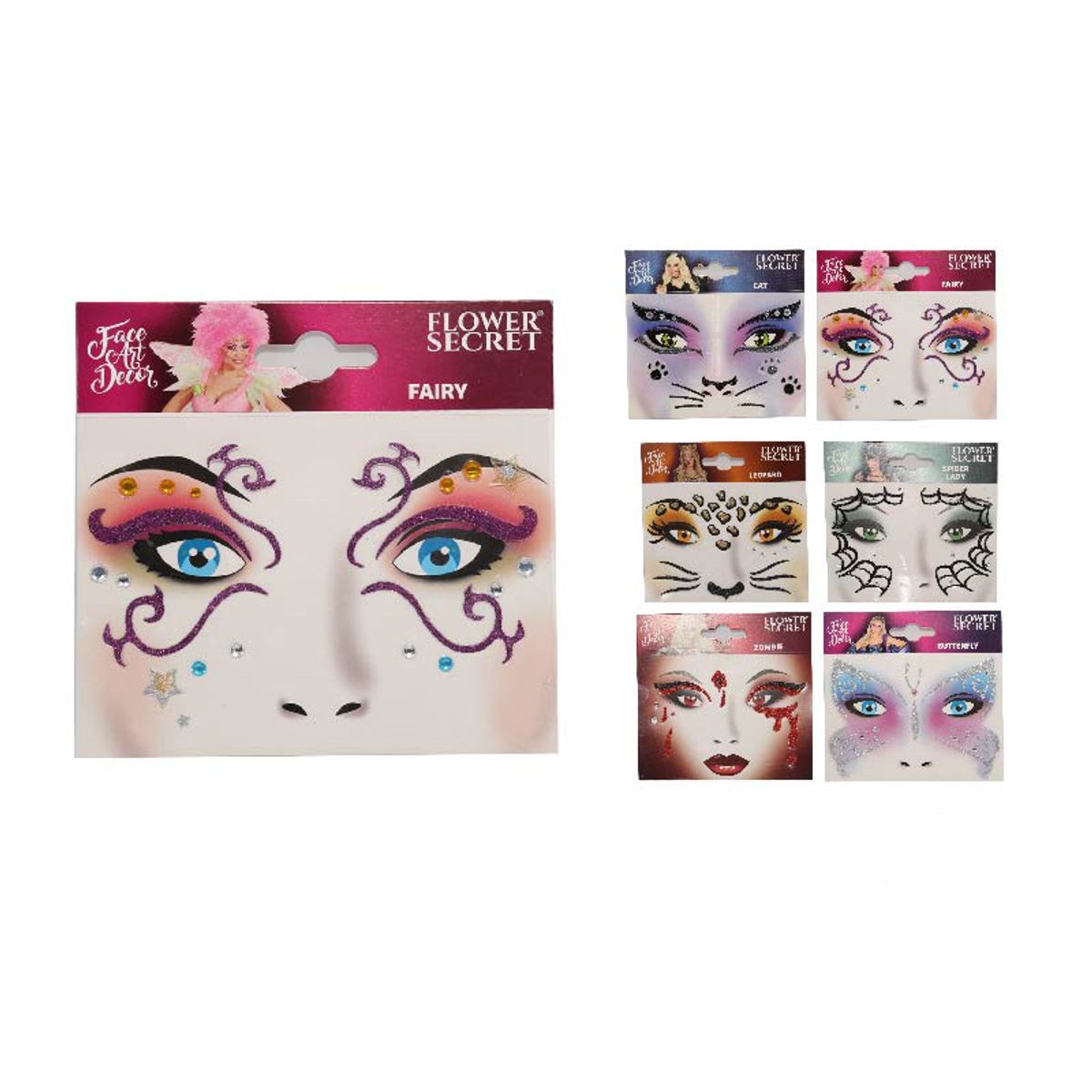 FLOWER SECRET - Sticker Autoadhesivo para rostro Set de 6 Diseños