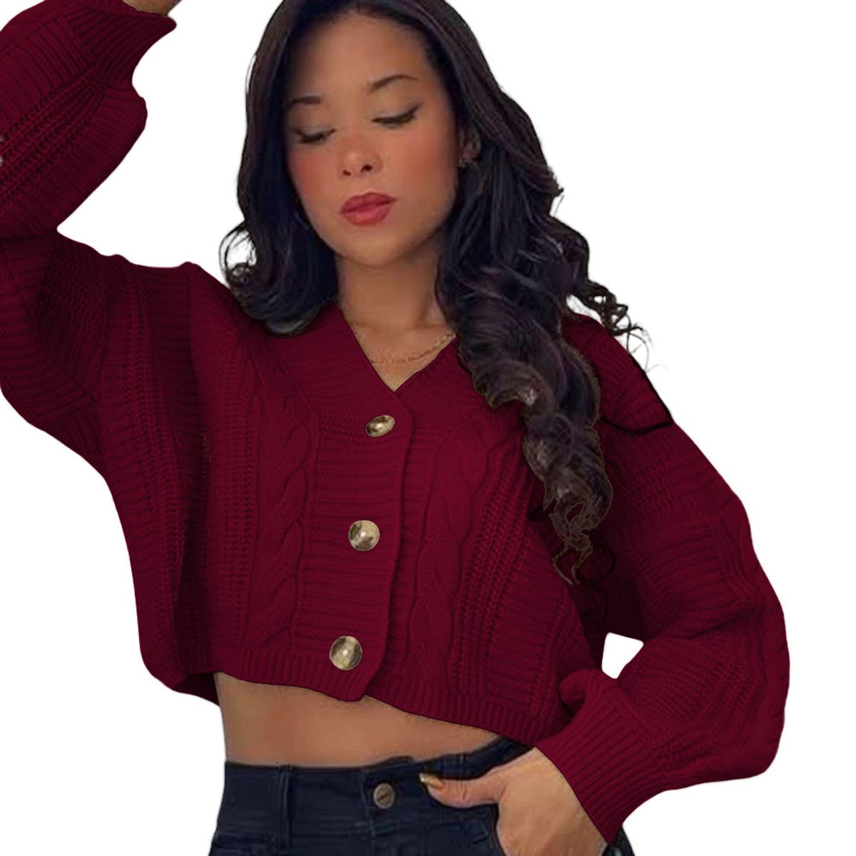 GENERICO - Chompa Mujer Hilo Trensa 359G-23 Color Guinda