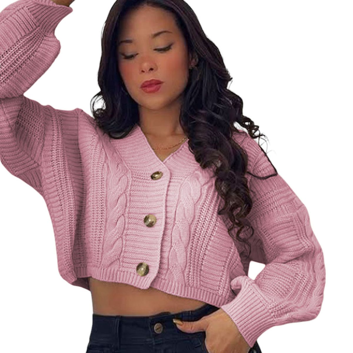 GENERICO - Chompa Mujer Hilo Trensa 359G-23 Color Rosado