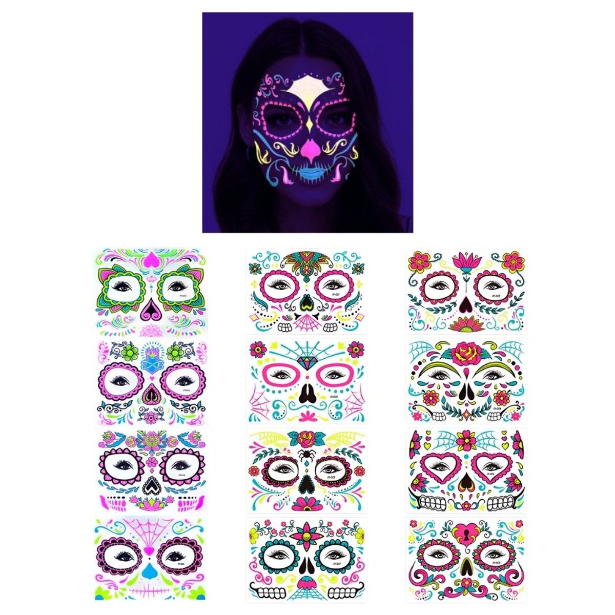 GENERICO - Tatuajes Temporales de Calavera x 12 piezas