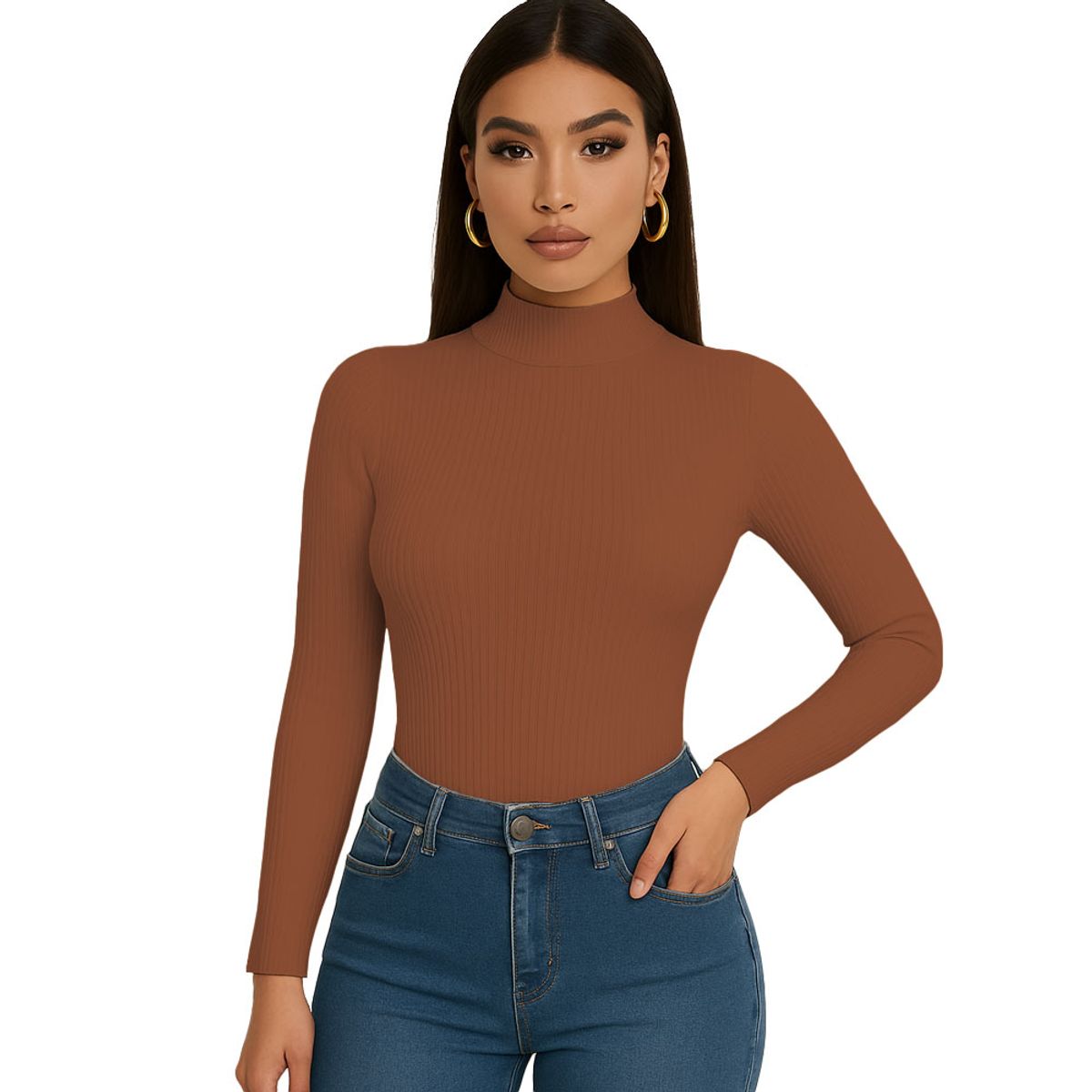 GENERICO - Polo Cafarena Manga Larga Rib Grueso Sab-16 Color Marron