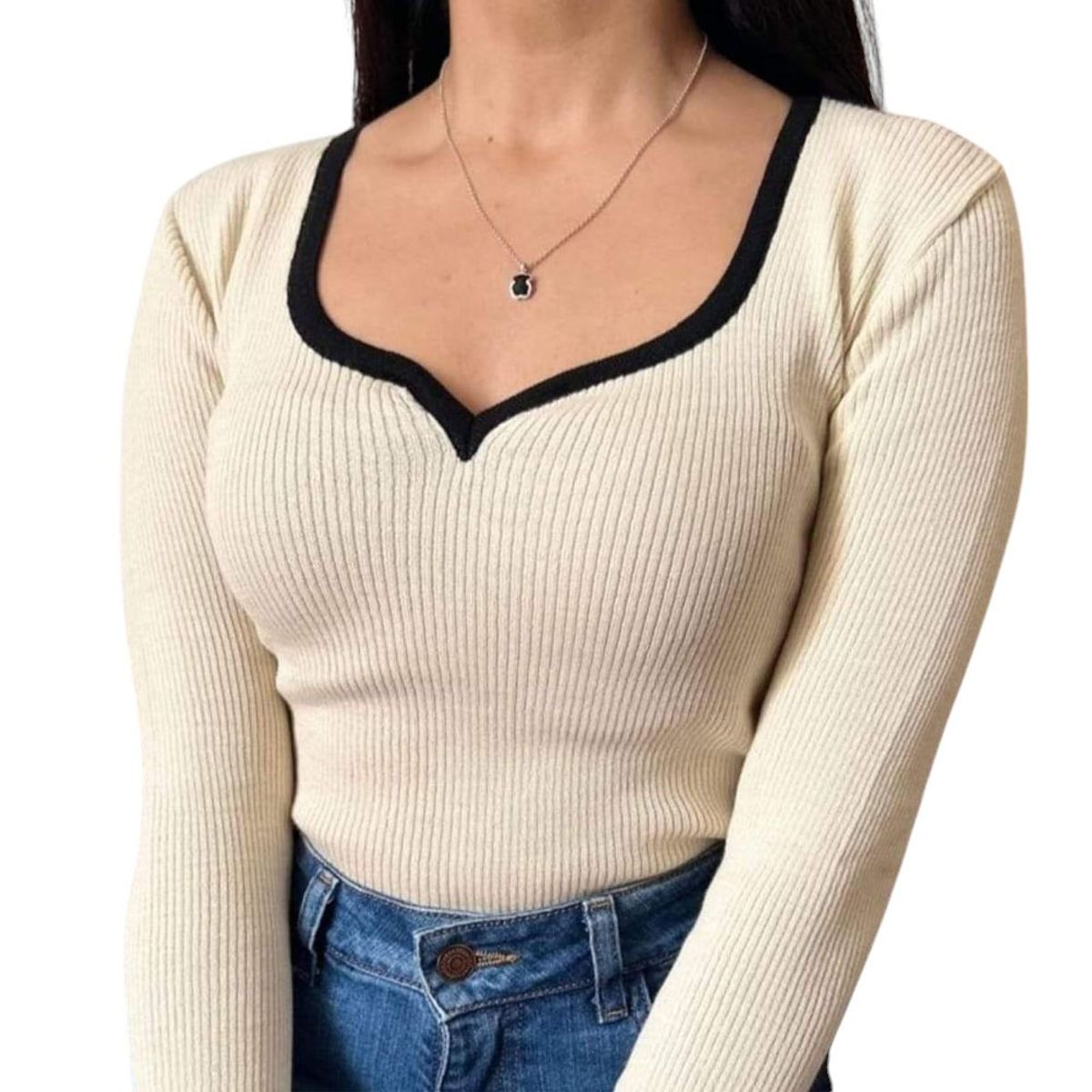 GENERICO - Polo Mujer Cuello Corazon Manga 373G Meg-22 Color Hueso