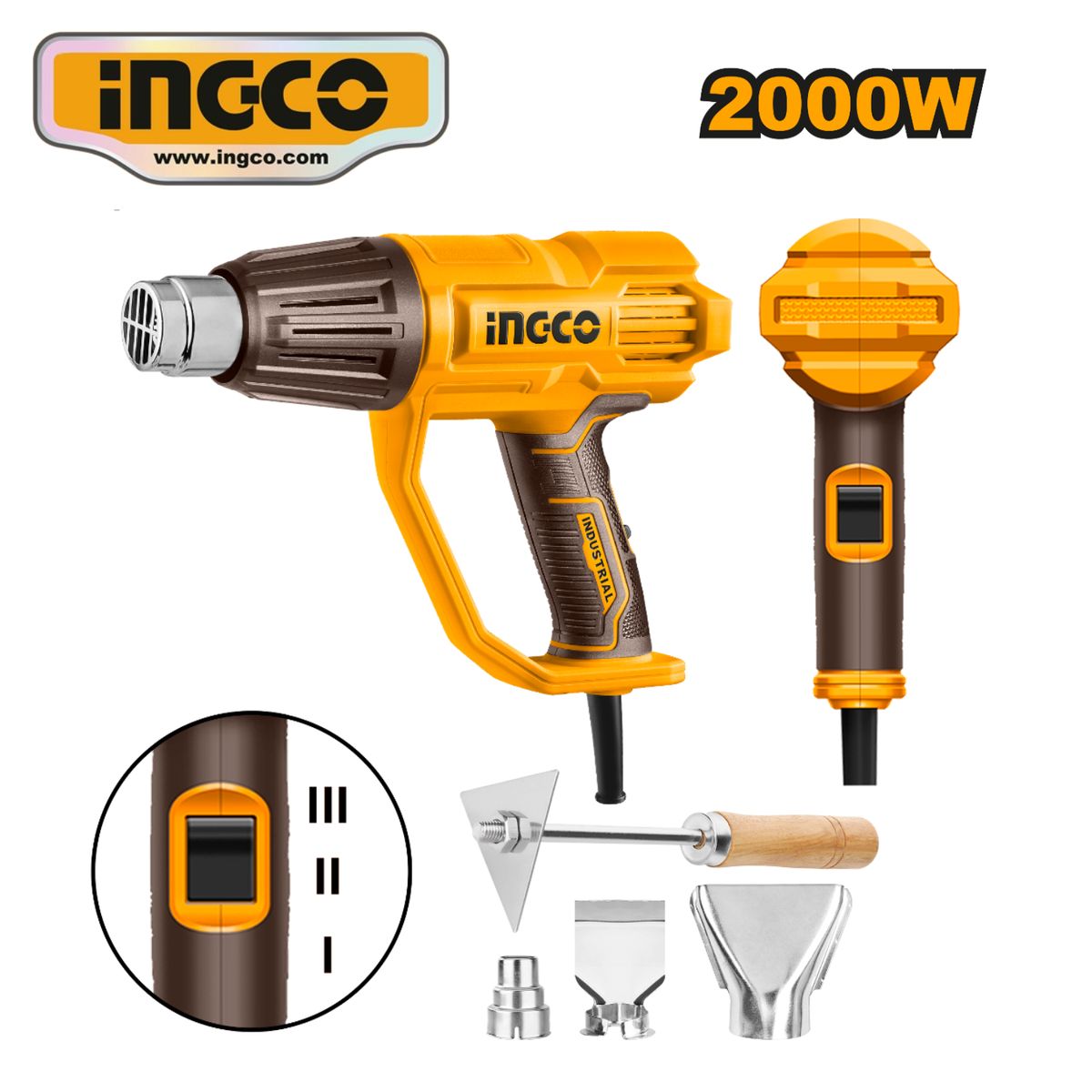 INGCO TOOLS - HG200078 PISTOLA DE CALOR 2000W + ACCESORIOS