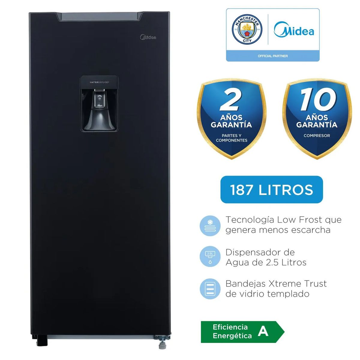 Midea - Refrigeradora Monopuerta 187L Negra MDRD190ANLXW