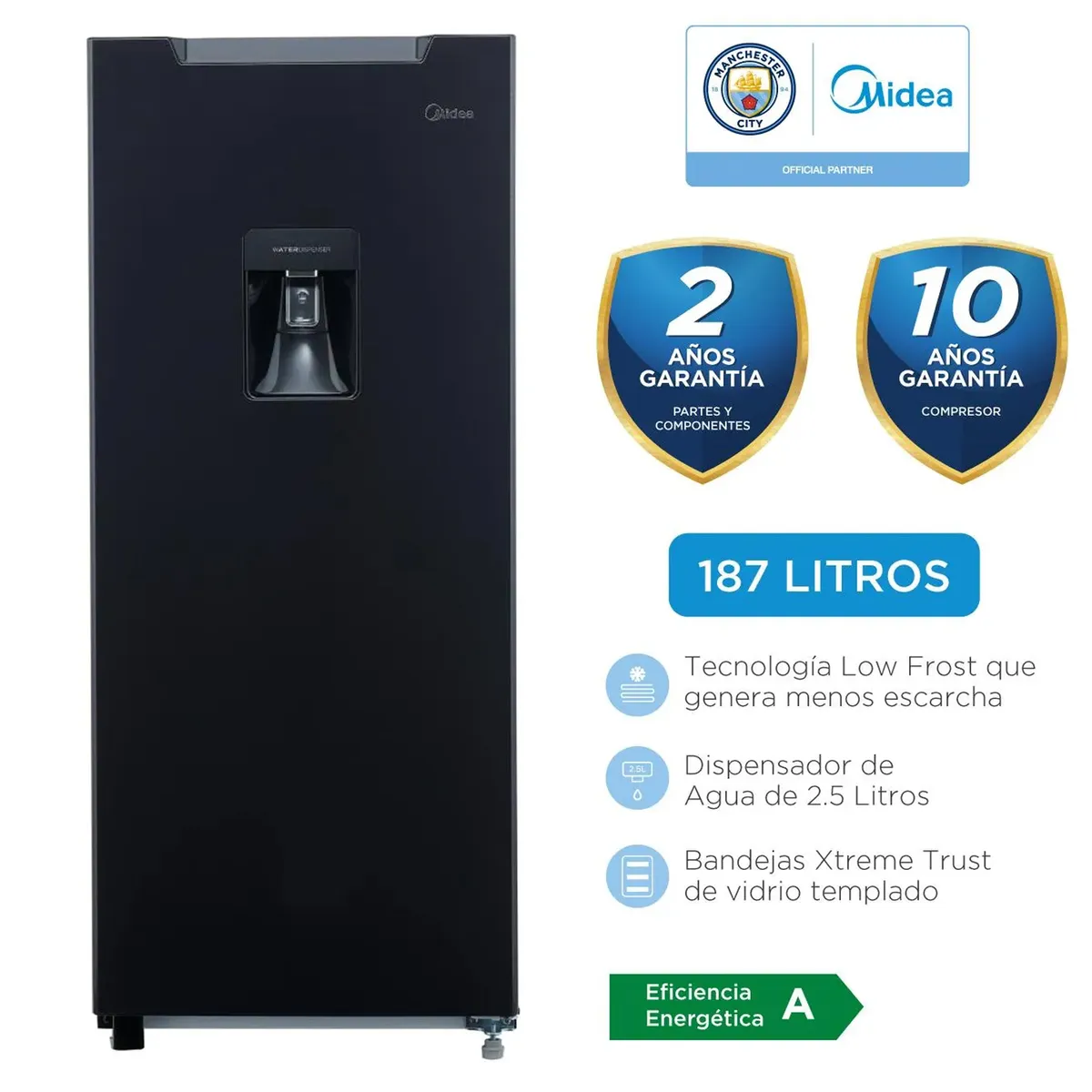Midea - Refrigeradora Monopuerta 187L Negra MDRD190ANLXW