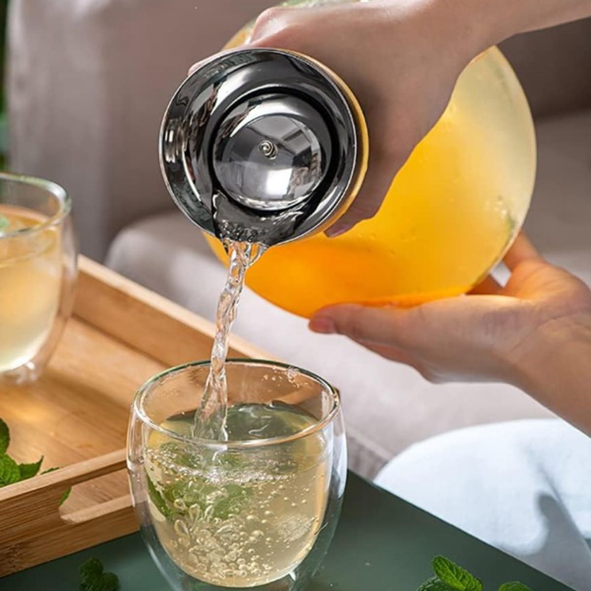 GENERICO - Jarra de Vidrio con Tapa de acero Inox Resistente al Calor