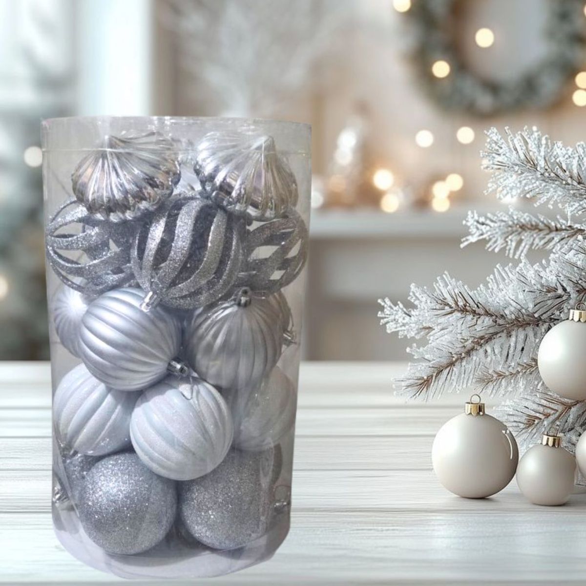 GENERICO - ESFERAS NAVIDEÑAS PAQUETE DE ADORNO-PLATEADO