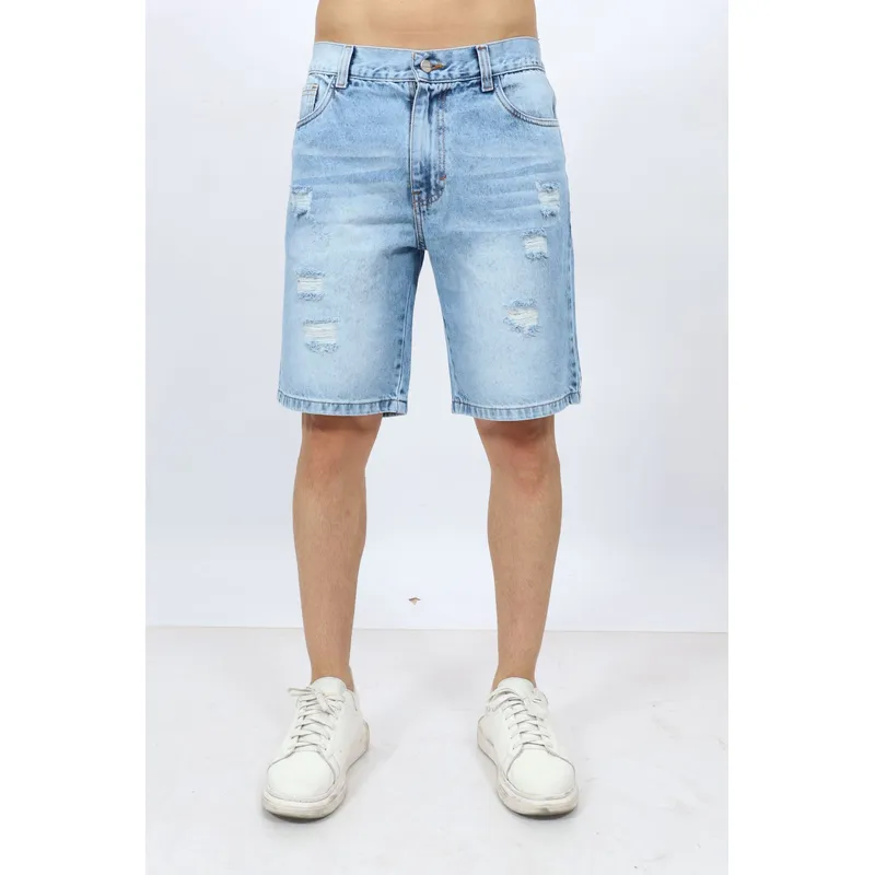 QH - Bermuda de jean rasgado para hombre
