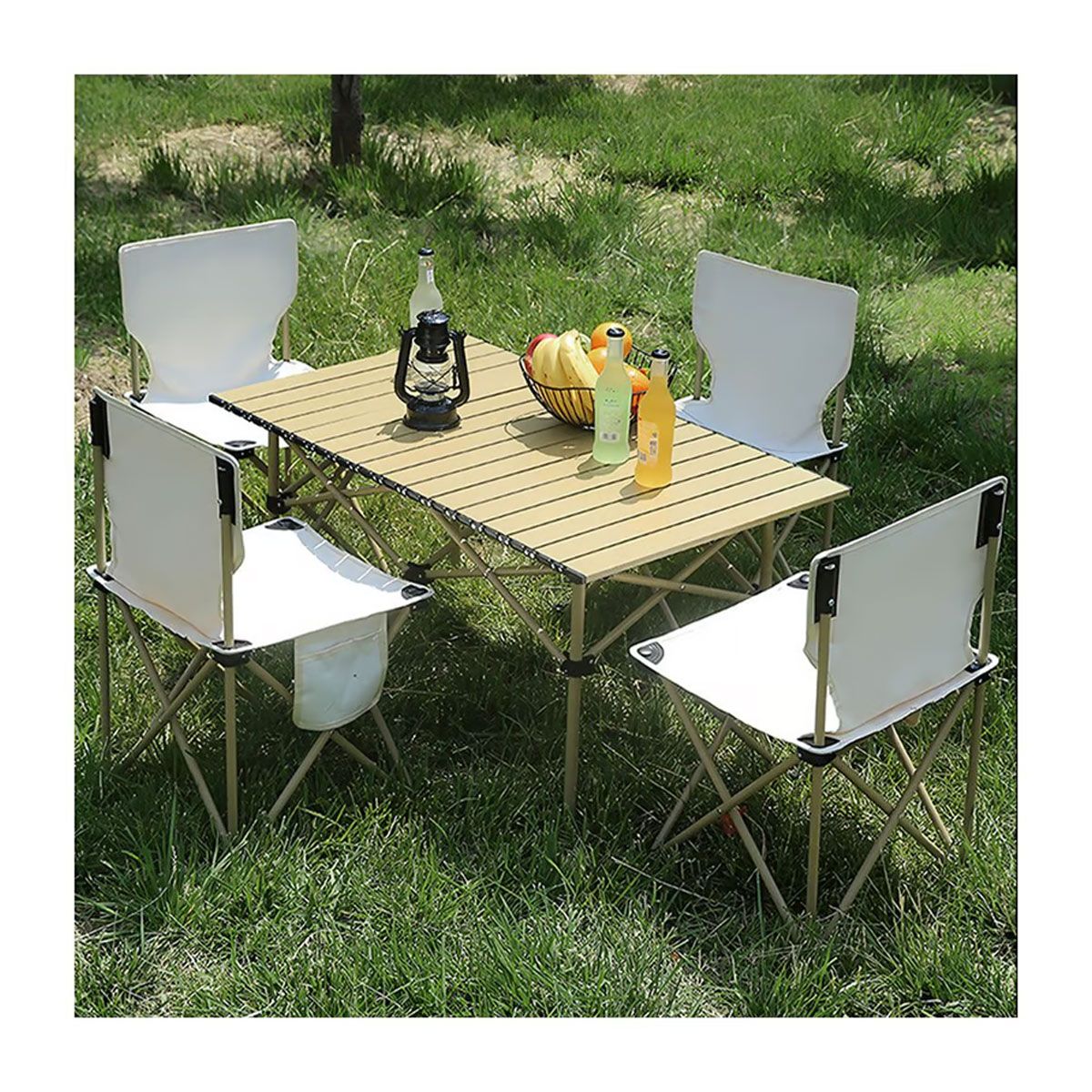 GENERICO - Mesa + 4 Sillas Plegable De Camping Playa Piscina Terraza Blanco