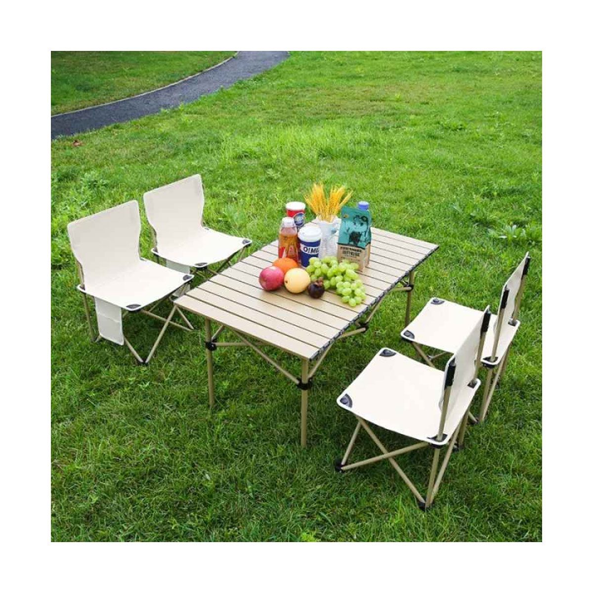 GENERICO - Mesa + 4 Sillas Plegable De Camping Playa Piscina Terraza Blanco