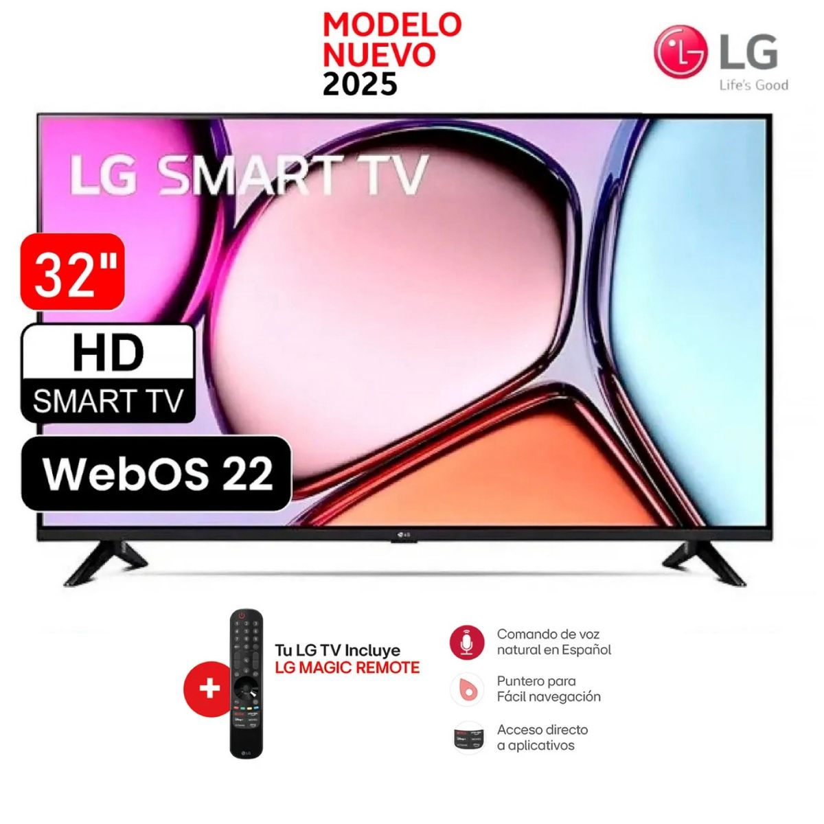 LG - televisor LG Smart TV 32 HD 32LR600BPSC con webOS y AI ThinQ + CONTROL MAGIC