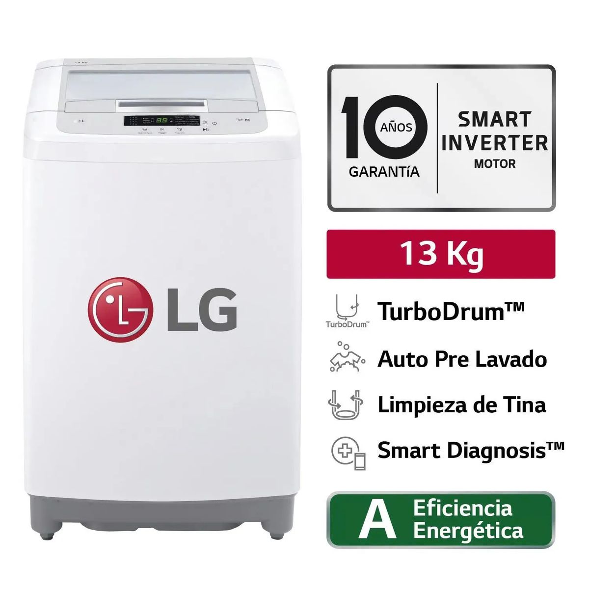 LG - Lavadora LG 13 Kg Smart Motion Carga Superior WT13WPBK - Blanco