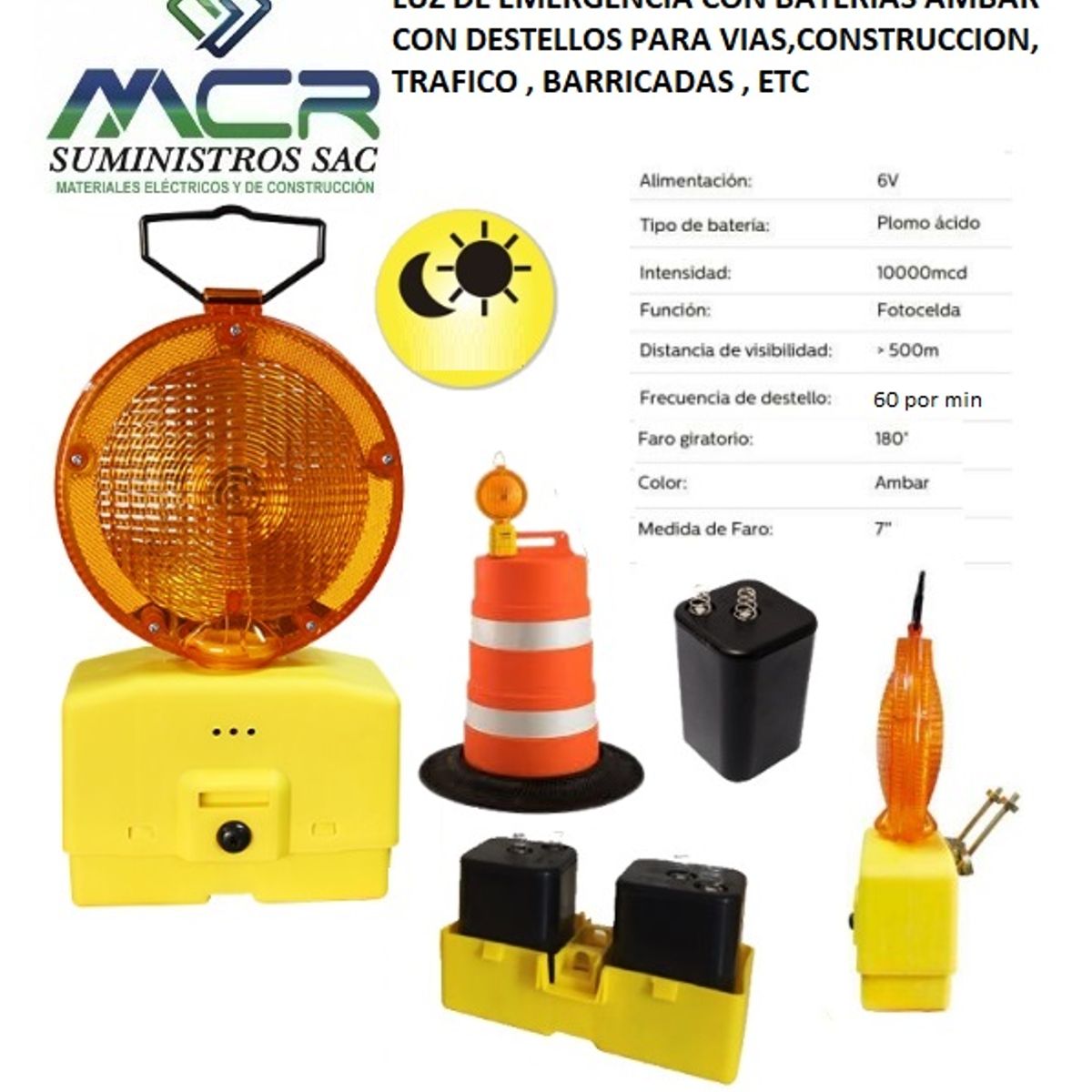 GENERICO - LUZ DE EMERGENCIA CON BATERIAS AMBAR CON DESTELLOS PARA VIASCONSTRUCCIONTRAFIC