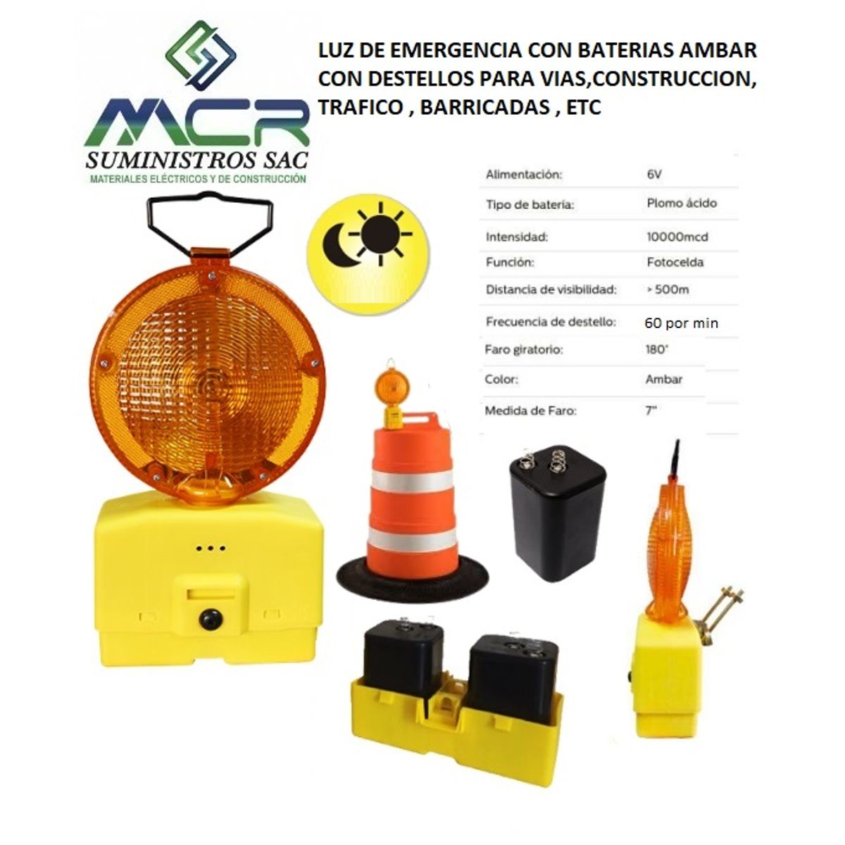 GENERICO - LUZ DE EMERGENCIA CON BATERIAS AMBAR CON DESTELLOS PARA VIASCONSTRUCCIONTRAFIC