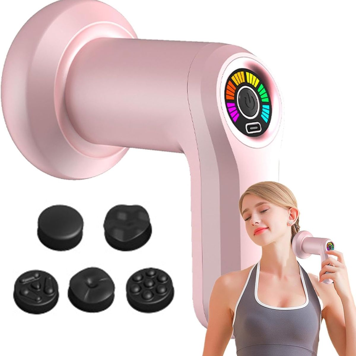 OEM - Masajeador Vibropercutor Corporal USB con 5 Cabezas y 6 Velocidades