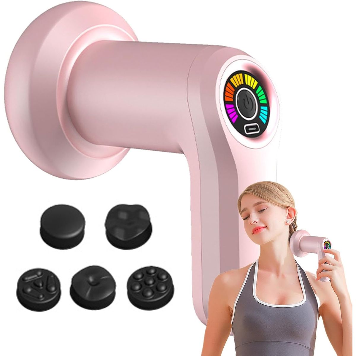 OEM - Masajeador Vibropercutor Corporal USB con 5 Cabezas y 6 Velocidades