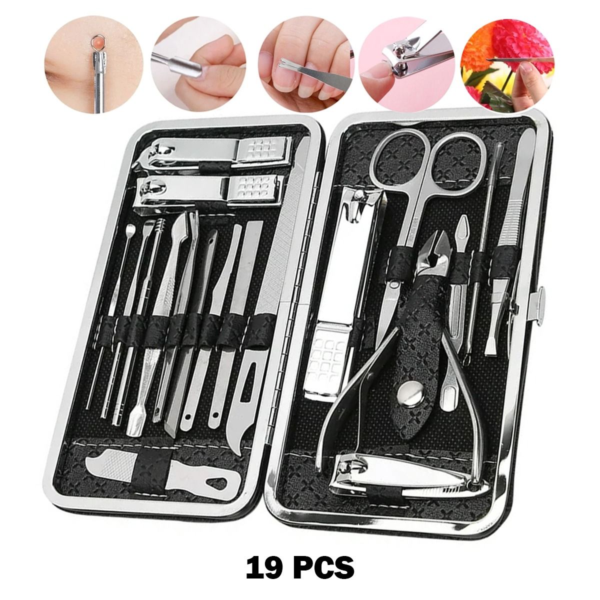 HOLGU - Kit De Manicura Y Pedicura Profecional 19 Piezas En Acero