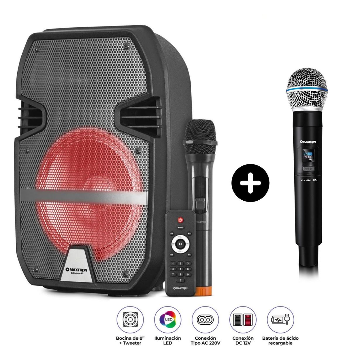 MAXTRON - Parlante Maxtron Libidum MX 323AC + Micrófono MX738RX Recargable