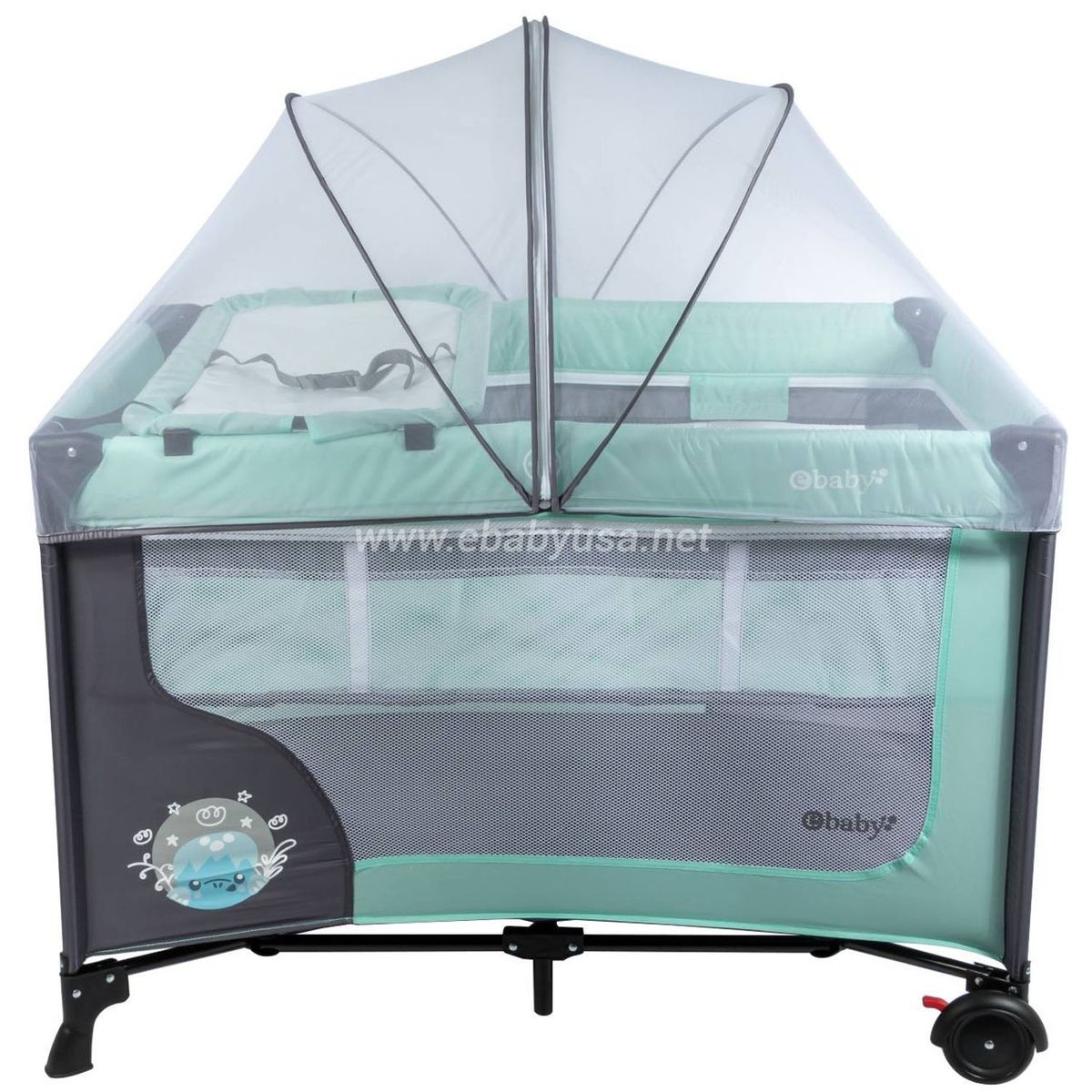 EBABY - Cuna Corral Ebaby Con Cambiador Happy Dream Verde+Colchón