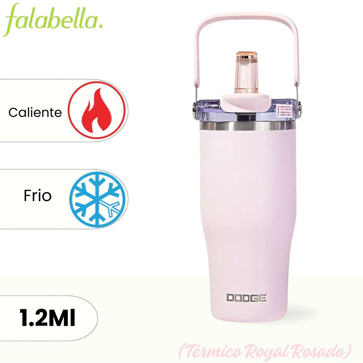 ICHIMATSU - Tomatodo de Acero Inoxidable Termico Royal Rosado 1.2 L