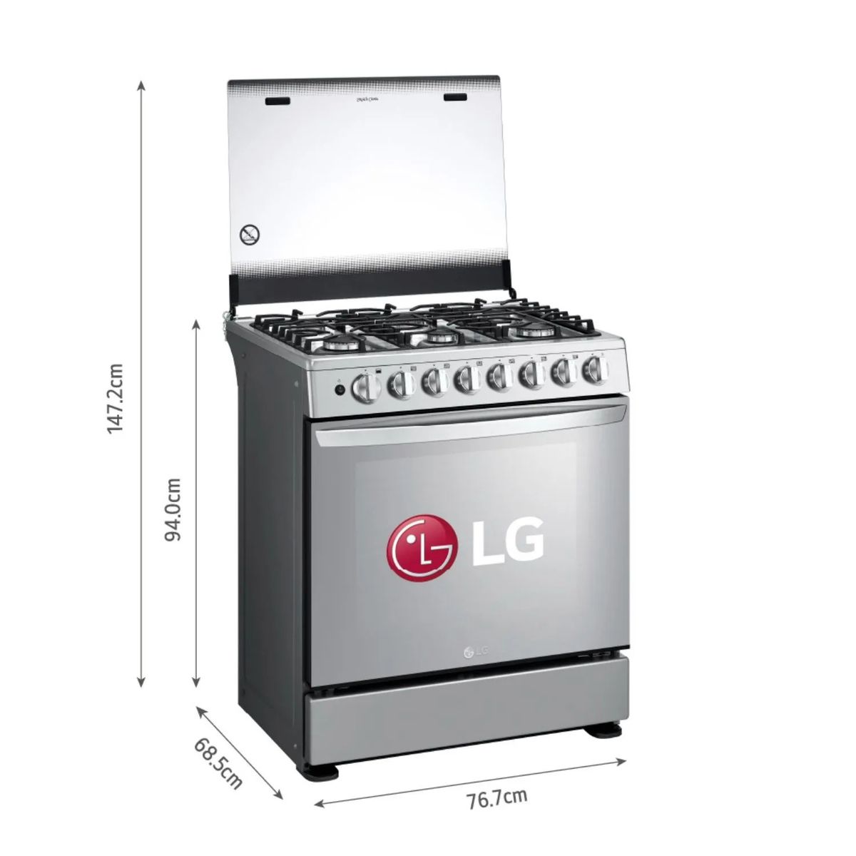 LG - Cocina A Gas 6 Hornillas Gran Capacidad Acero Inoxidable LG LRGZ5255S