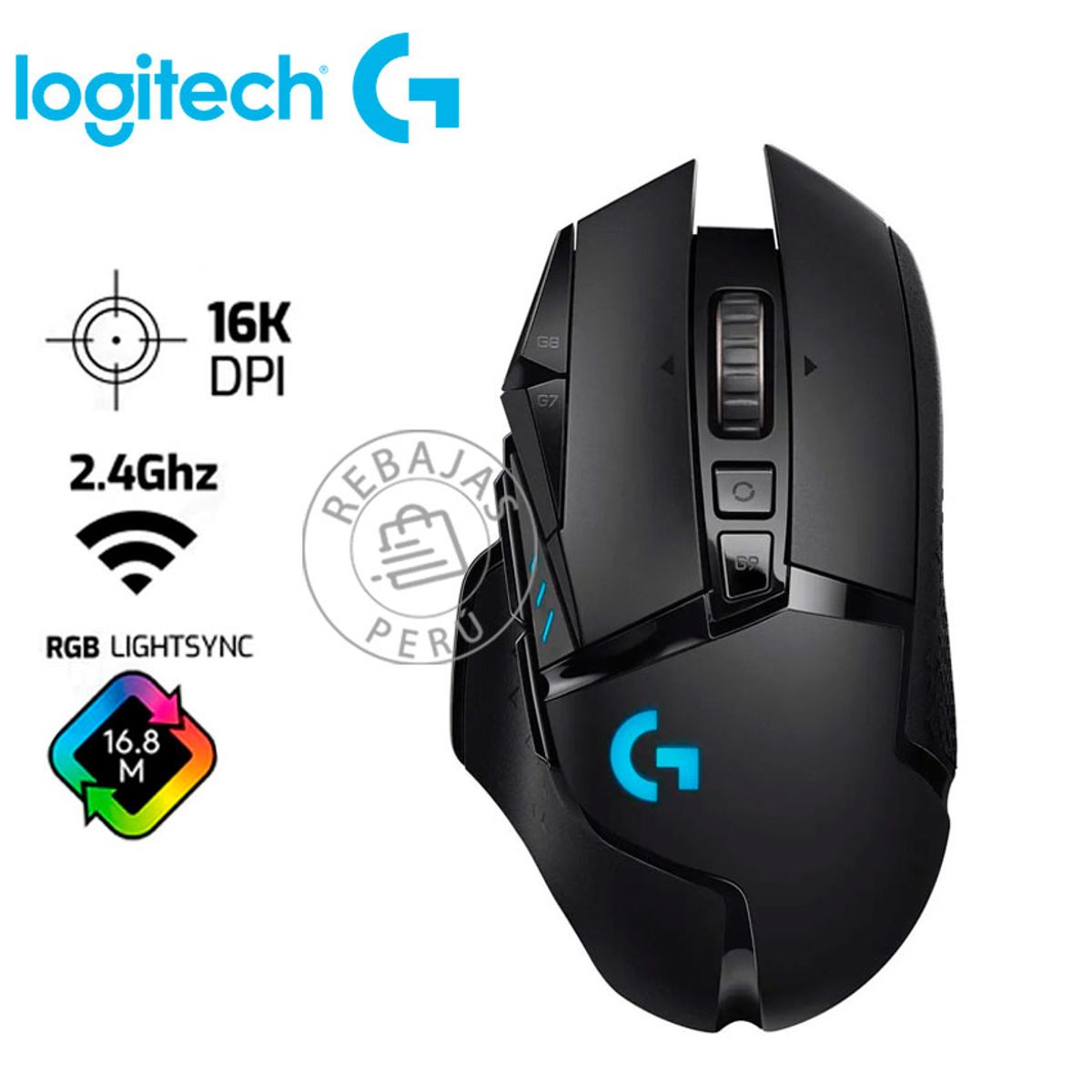 LOGITECH - Mouse Logitech G502 Lightspeed Wireless 16K DPI RGB Gaming Negro