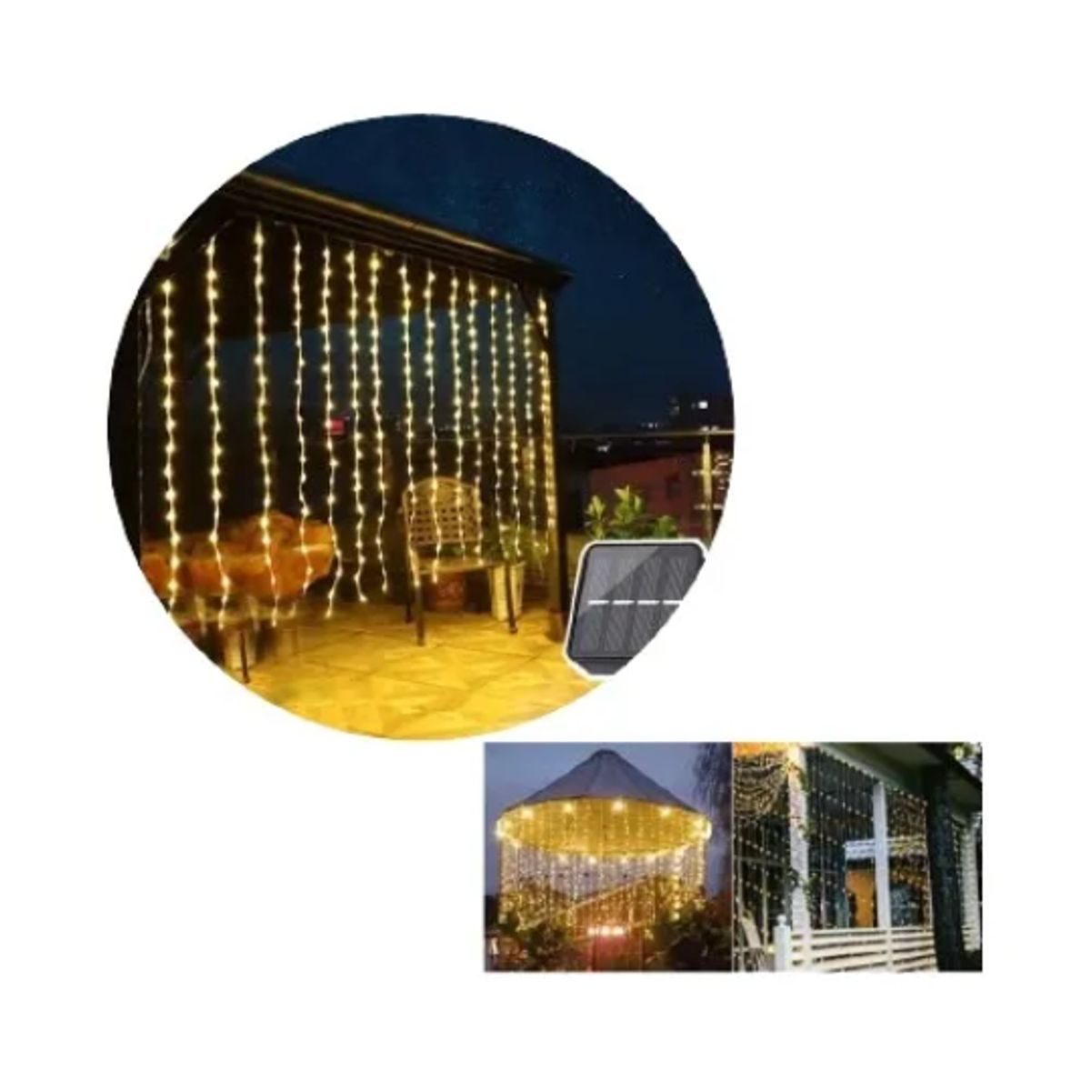 GENERICO - Luces 50 focos Tipo Cortina Solar LED 3 X 3