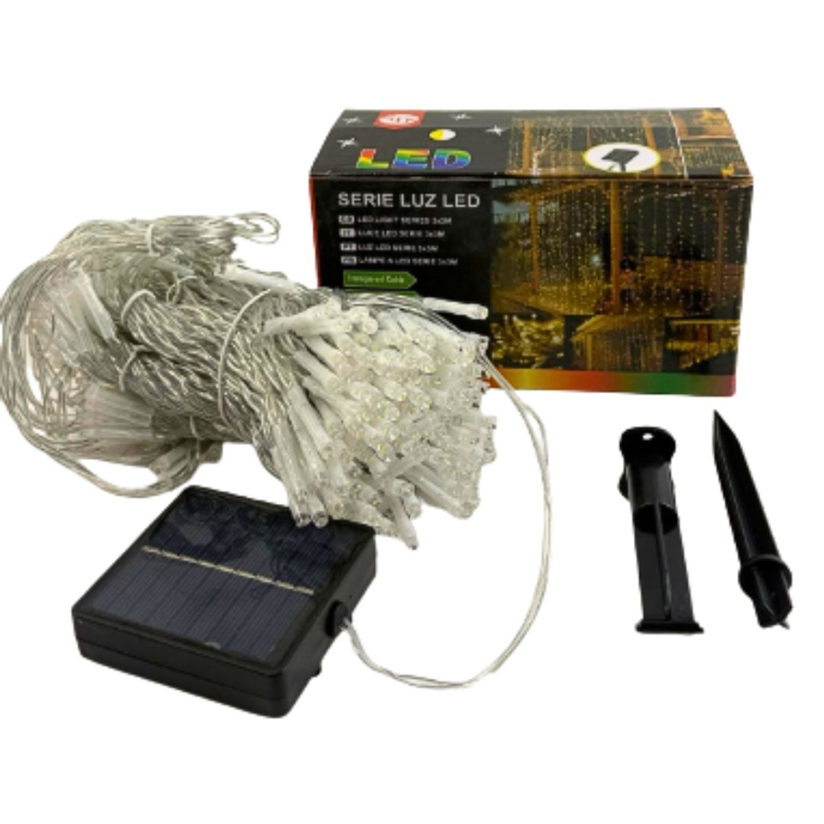 GENERICO - Luces 50 focos Tipo Cortina Solar LED 3 X 3