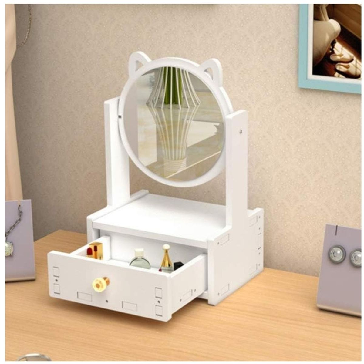 MINARI - Organizador de Maquillaje y Joyas con Espejo Gatito JG1