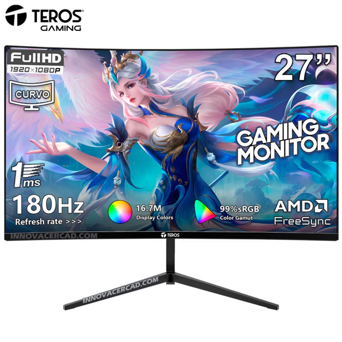 TEROS - Monitor Curvo Gaming TEROS TE-2787G, 27" FHD VA, 180 Hz, 1 ms