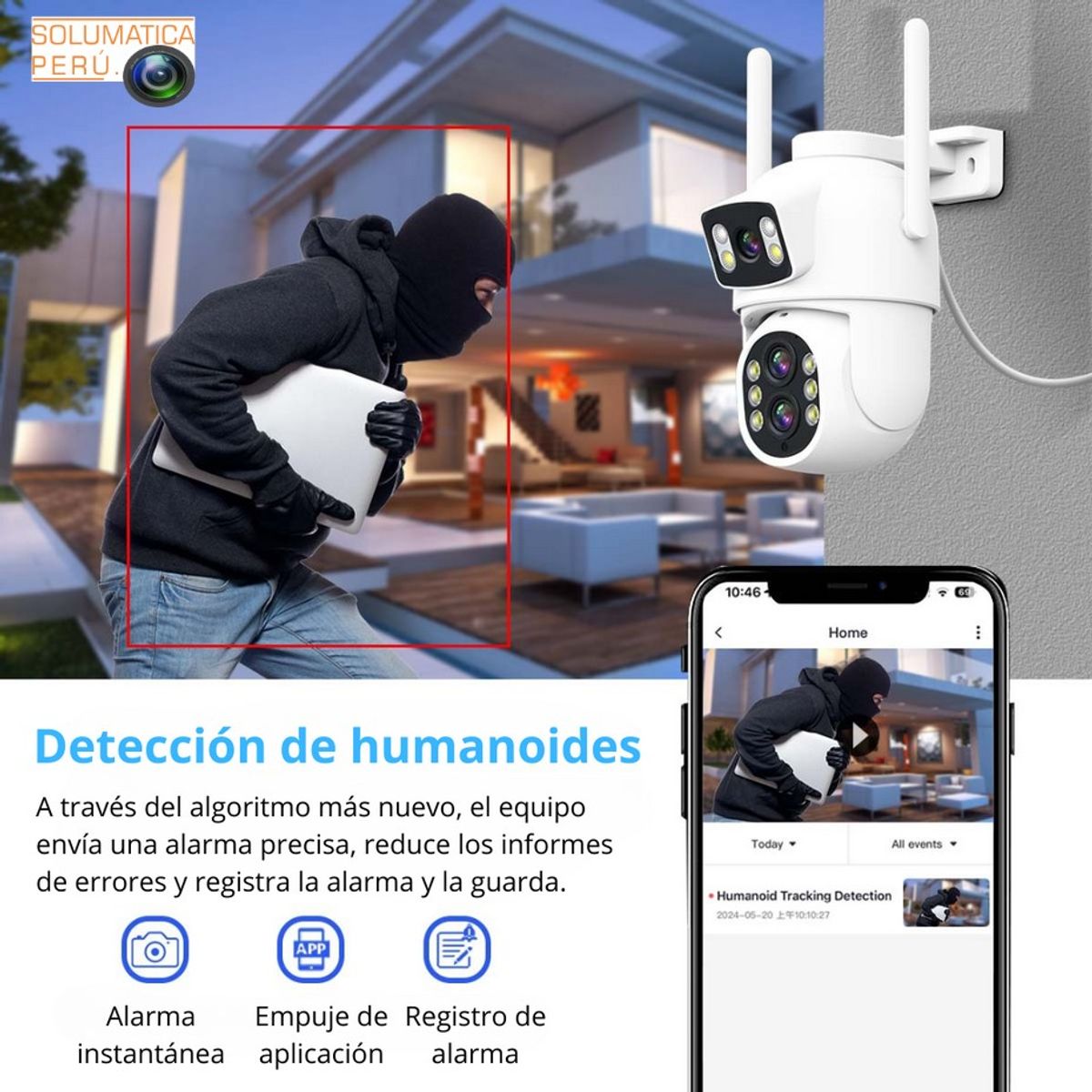 SEISA - Camara De Vigilancia PTZ - Wifi Exteriores - Doble Camara Con Zoom