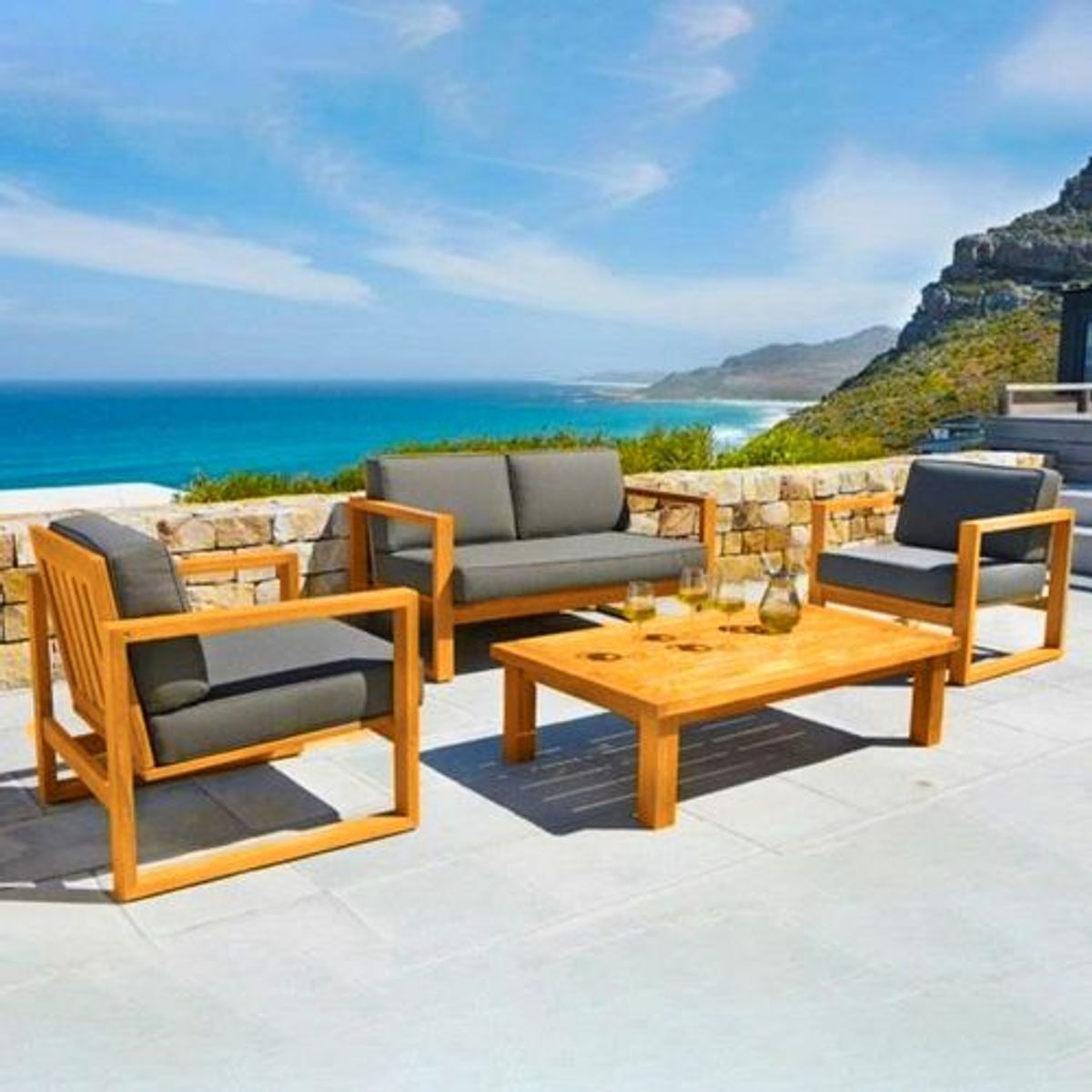 MOVENDA - Juego de Sala de terraza Argos 4 personas con mesa Movenda