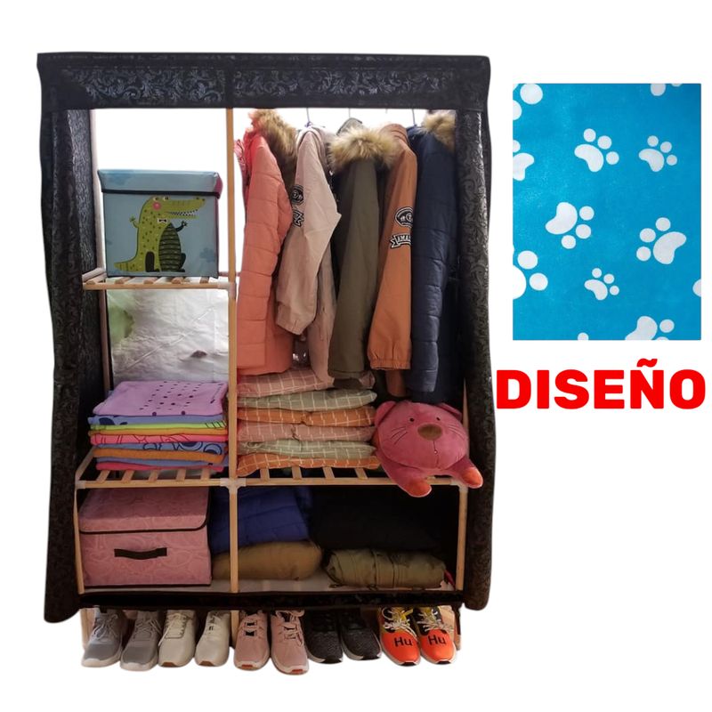 OEM - Ropero de Tela Armable 2 Cuerpos 170x108x48cm Estructura de Madera