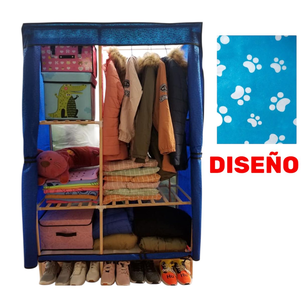 OEM - Ropero de Tela Armable 2 Cuerpos 170x108x48cm Estructura de Madera