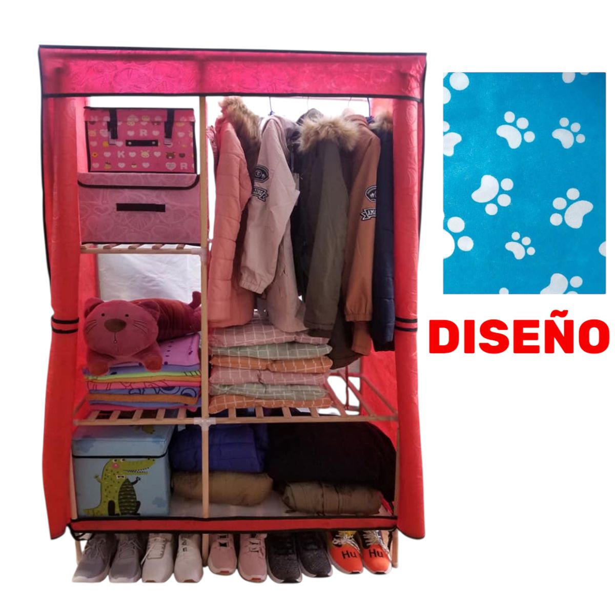 OEM - Ropero de Tela Armable 2 Cuerpos 170x108x48cm Estructura de Madera