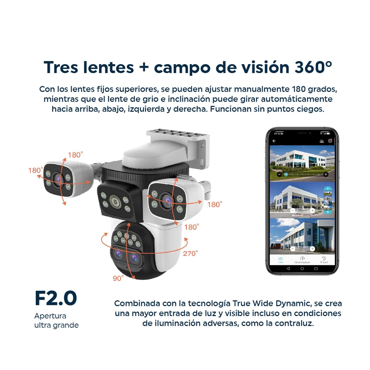 TRENDY TECH E I R L - Cámara de Seguridad 3 Lentes Zoom Optico 4K Visión Nocturna Graba Placas