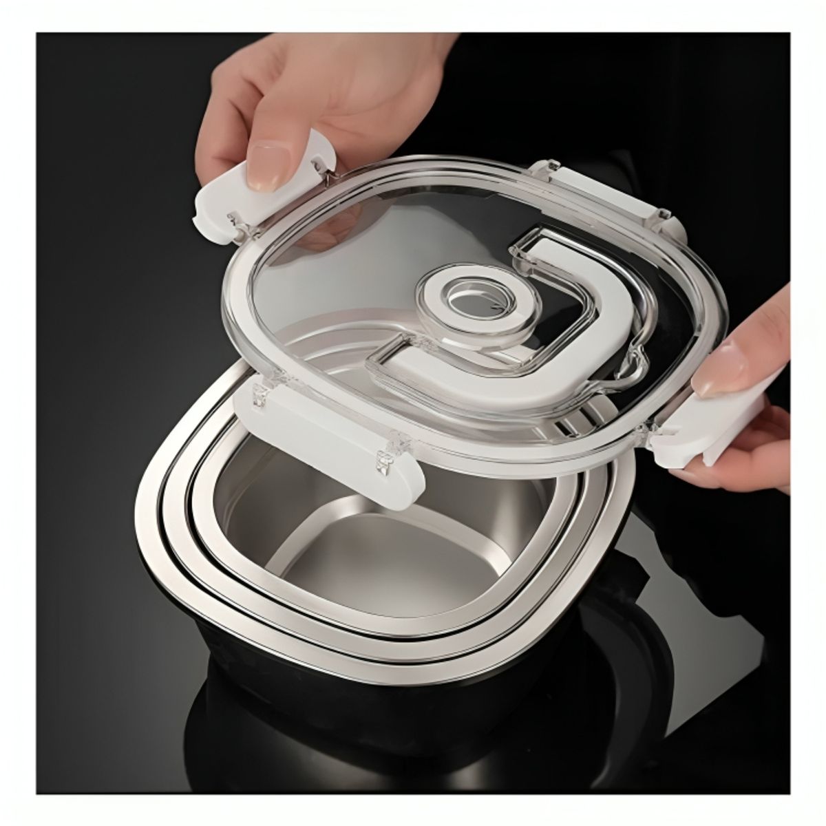 GENERICO - Set 3 Táper de Almacenamiento Alimentos Herméticas de Acero Inoxidable