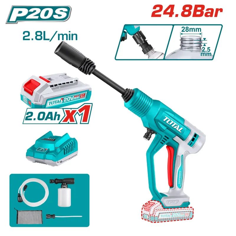 TOTAL TOOLS - Hidrolavadora 20v Con Una Bateria De 2 Amp Y Cargador-TPWLI20362