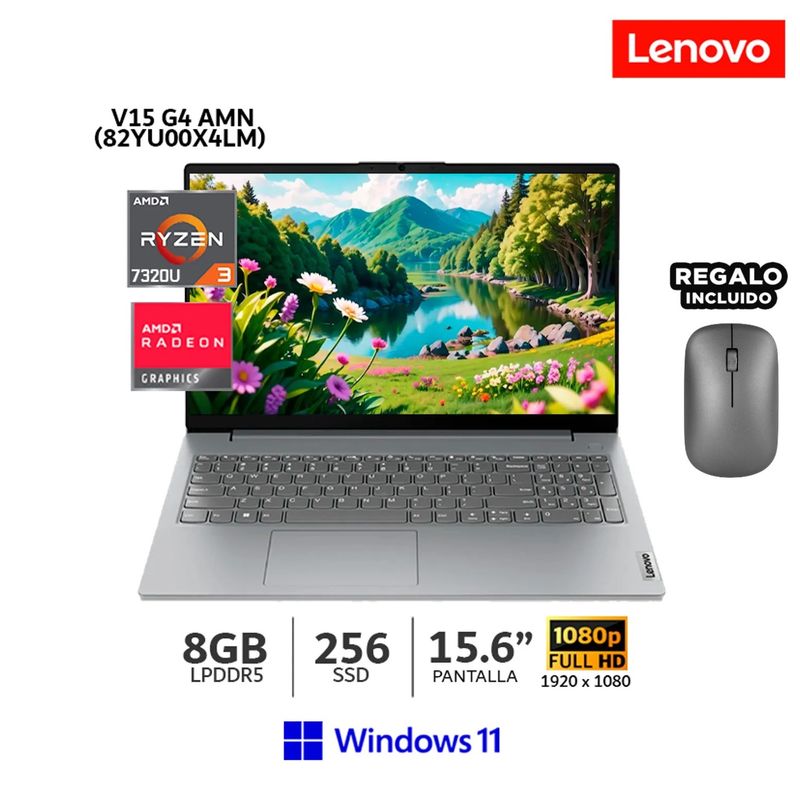 LENOVO - Laptop Lenovo V15 G4 AMN, AMD Ryzen 3-7320U 8GB RAM 256GB SSD 15 6 FHD Windows 11 + Mouse