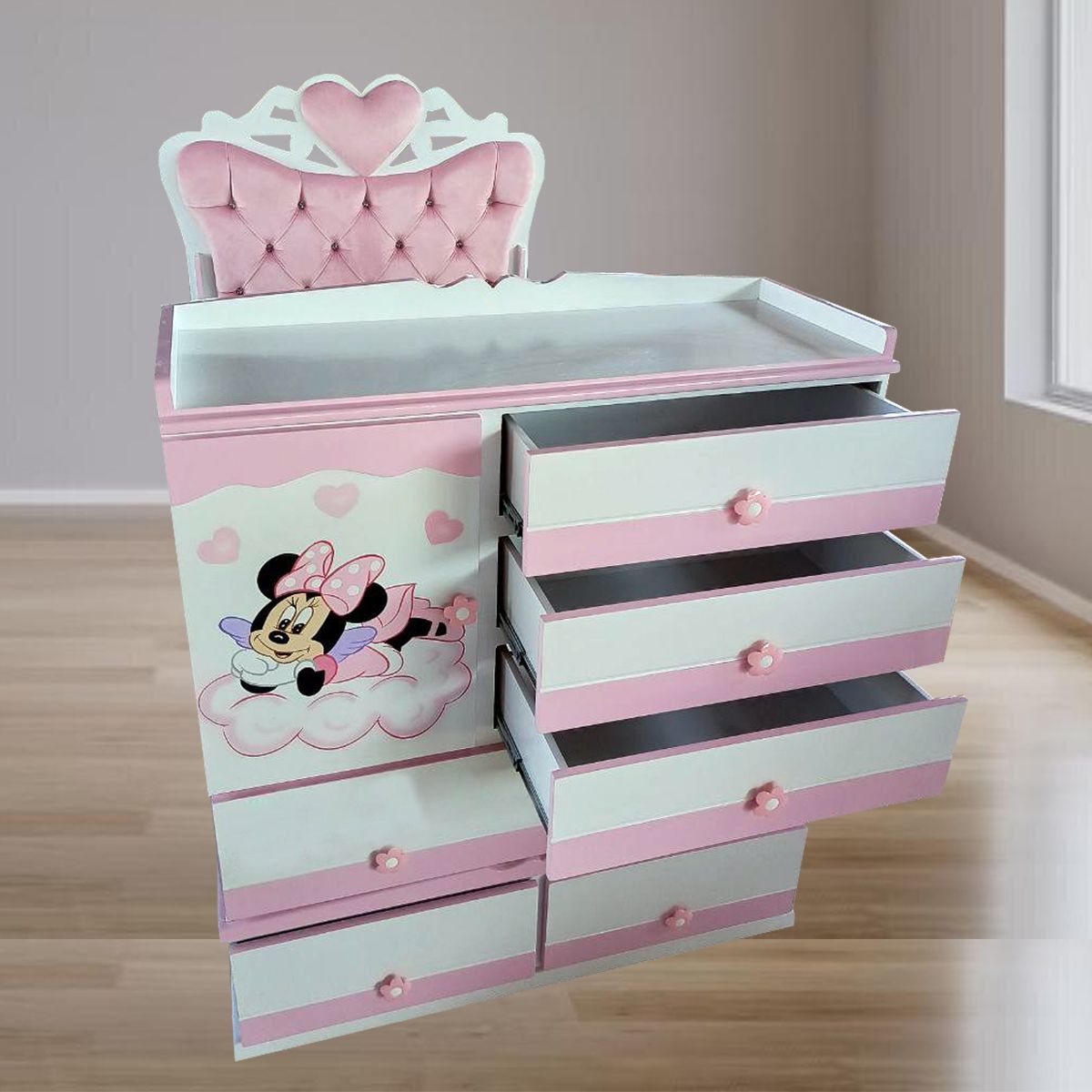 GENERICO - Cama Cuna de Plaza y Media con comoda desmontable rosado