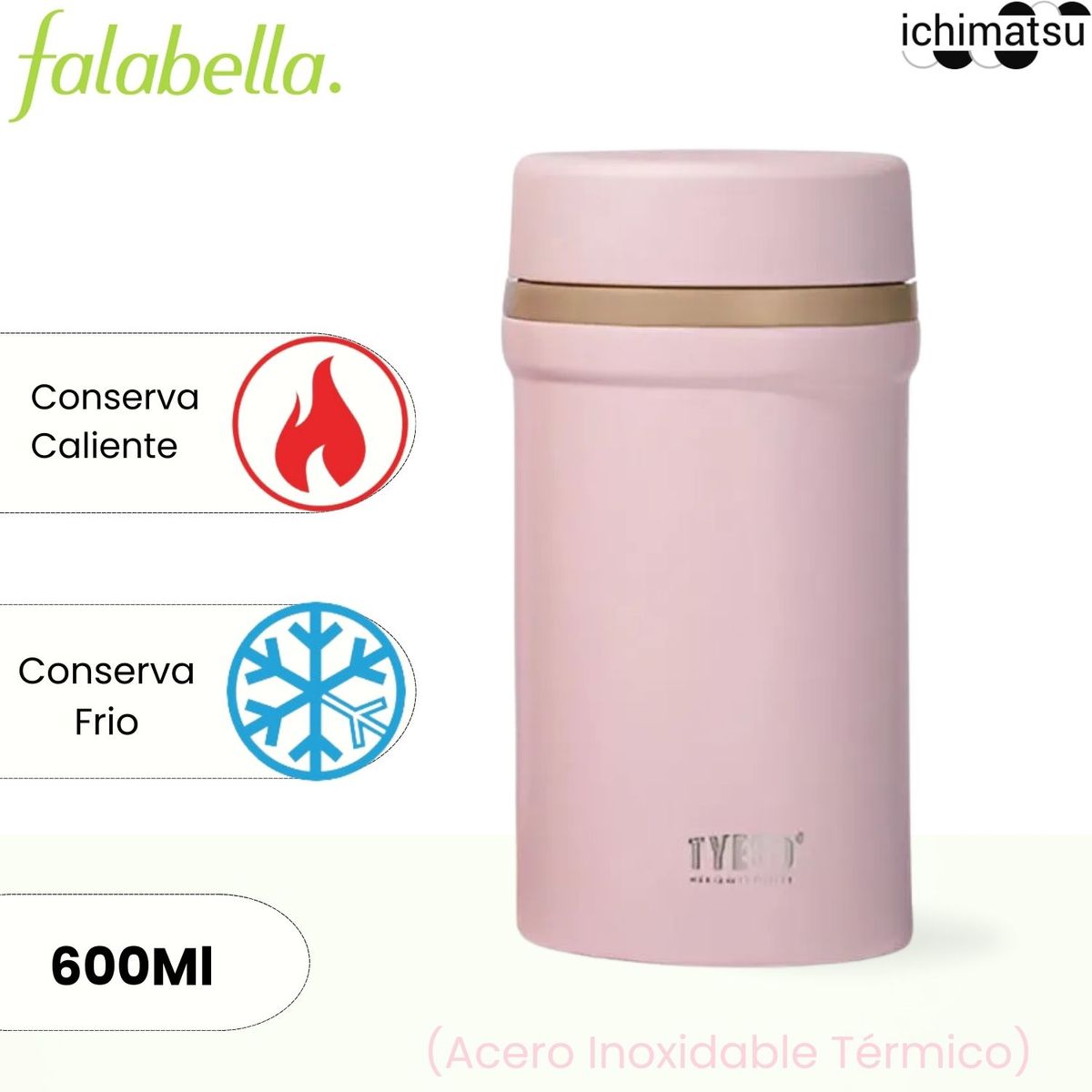 ICHIMATSU - Termo de Acero Inoxidable para Alimentos Cibo Rosado 600 ml.