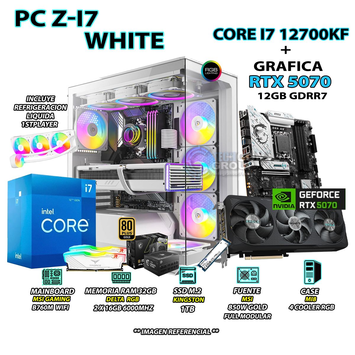 INTEL - Computadora PC Gamer Core i7 12700KF RAM 32GB SSD 1TB GRAFICA RTX 5070 12GB